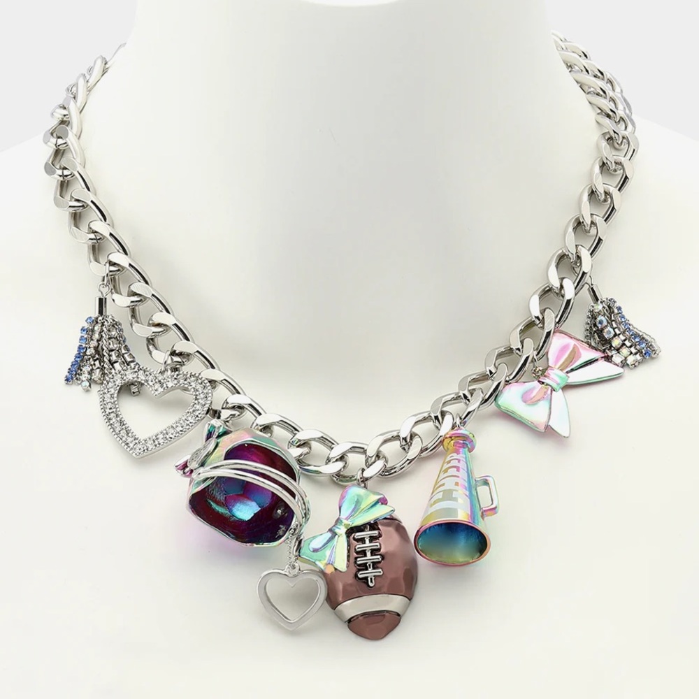 BETSEY JOHNSON Back to School Football Cheerleader Theme Charm Necklace NEW NWT